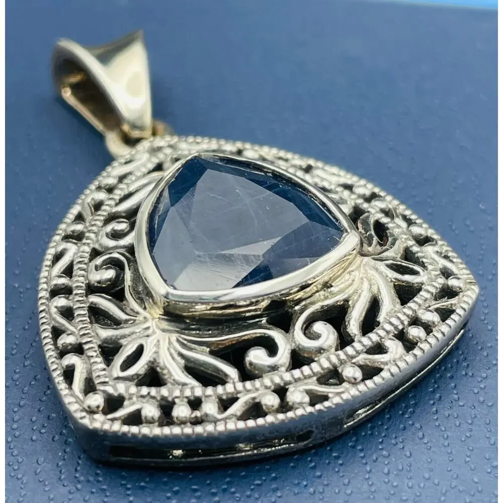 Sterling Silver Sapphire Pendant 7.00 CT Trillion Cut 1.65